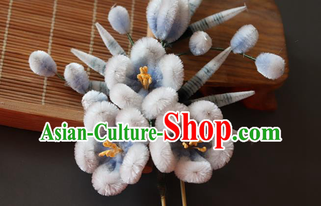 China Handmade Blue Velvet Plum Bamboo Hair Stick Traditional Ancient Princess Hanfu Hairpin