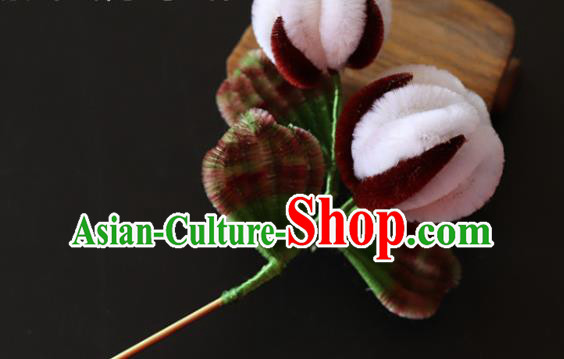 China Handmade Velvet Hair Stick Traditional Ancient Qing Dynasty Princess Cotton Hairpin