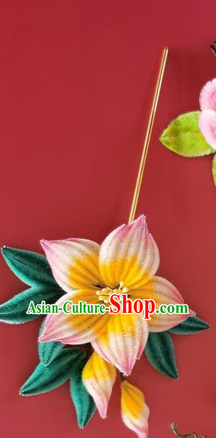 China Traditional Handmade Velvet Hair Stick Ancient Empress Pink Peach Blossom Hairpin