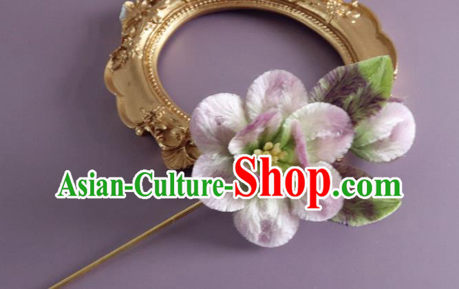 Traditional China Ancient Hanfu Hairpin Handmade Lilac Velvet Flowers Hair Accessories