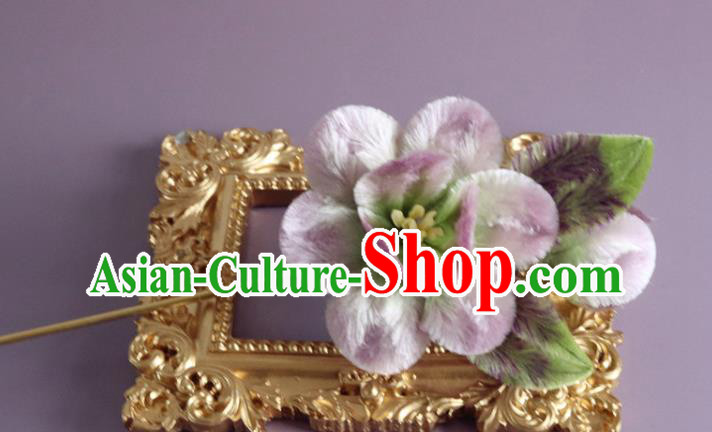 Traditional China Ancient Hanfu Hairpin Handmade Lilac Velvet Flowers Hair Accessories