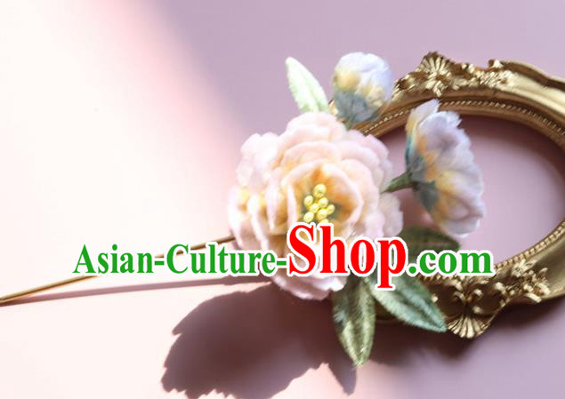 Handmade China Ancient Hanfu Flower Hairpin Traditional Pink Velvet Peach Blossom Hair Accessories
