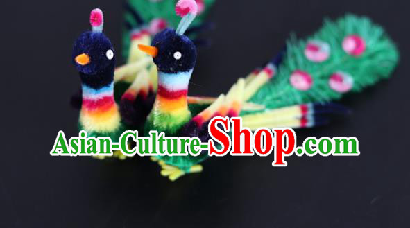 China Ancient Hanfu Velvet Hair Stick Traditional Handmade Peacock Hairpin