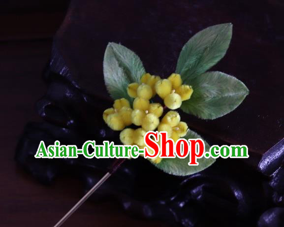 Handmade China Velvet Osmanthus Hair Accessories Traditional Ancient Hanfu Yellow Flowers Hairpin