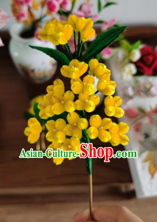 Handmade China Traditional Ancient Hanfu Yellow Flowers Hairpin Velvet Osmanthus Hair Accessories