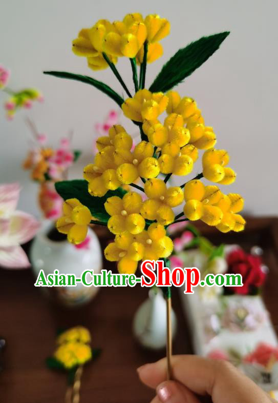 Handmade China Traditional Ancient Hanfu Yellow Flowers Hairpin Velvet Osmanthus Hair Accessories