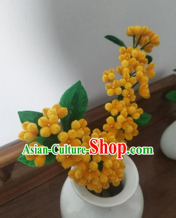 Handmade China Traditional Ancient Hanfu Yellow Flowers Hairpin Velvet Osmanthus Hair Accessories