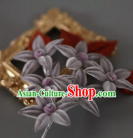 Handmade China Traditional Hanfu Hair Accessories Purple Velvet Flowers Hair Stick Ancient Court Lady Hairpin