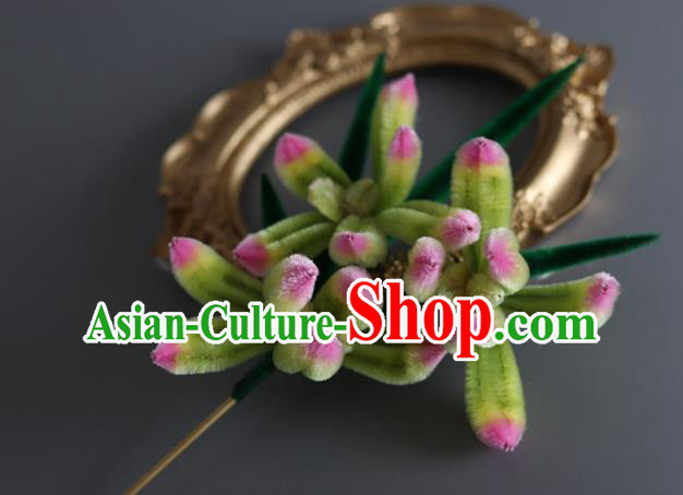 China Traditional Handmade Hair Accessories Ancient Hanfu Green Velvet Orchid Hairpin