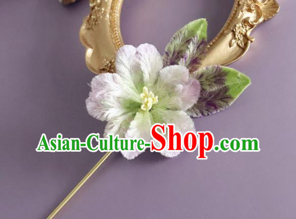 Traditional China Handmade Velvet Flower Hair Accessories Ancient Hanfu Lilac Velvet Hairpin