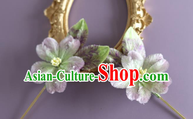 Traditional China Handmade Velvet Flower Hair Accessories Ancient Hanfu Lilac Velvet Hairpin