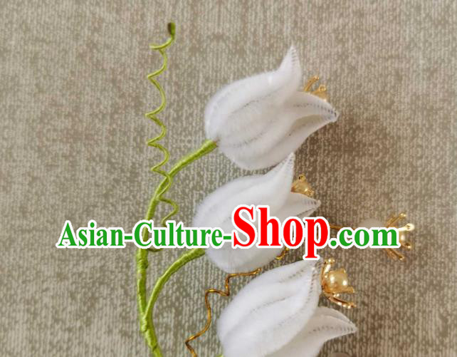 China Classical Hanfu White Velvet Convallaria Hair Stick Traditional Ancient Court Hair Claw