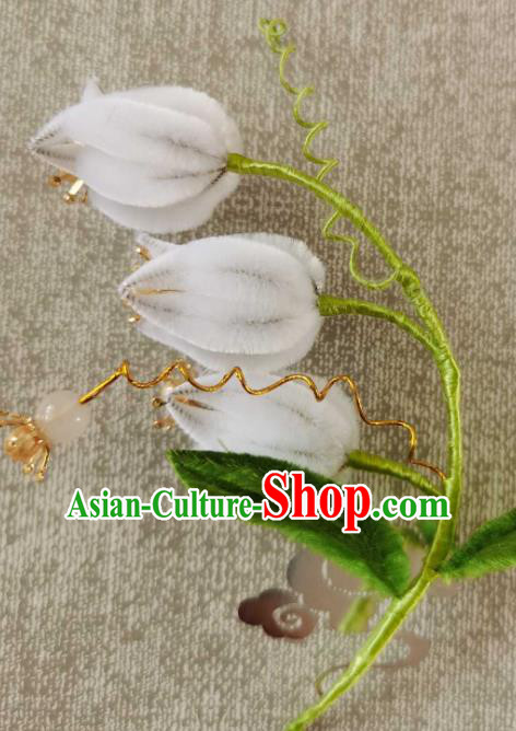 China Classical Hanfu White Velvet Convallaria Hair Stick Traditional Ancient Court Hair Claw