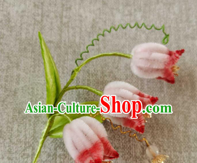 China Traditional Ancient Court Hair Claw Classical Hanfu Pink Velvet Convallaria Hair Stick