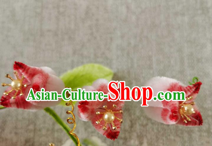 China Traditional Ancient Court Hair Claw Classical Hanfu Pink Velvet Convallaria Hair Stick