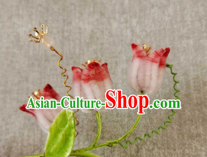 China Traditional Ancient Court Hair Claw Classical Hanfu Pink Velvet Convallaria Hair Stick