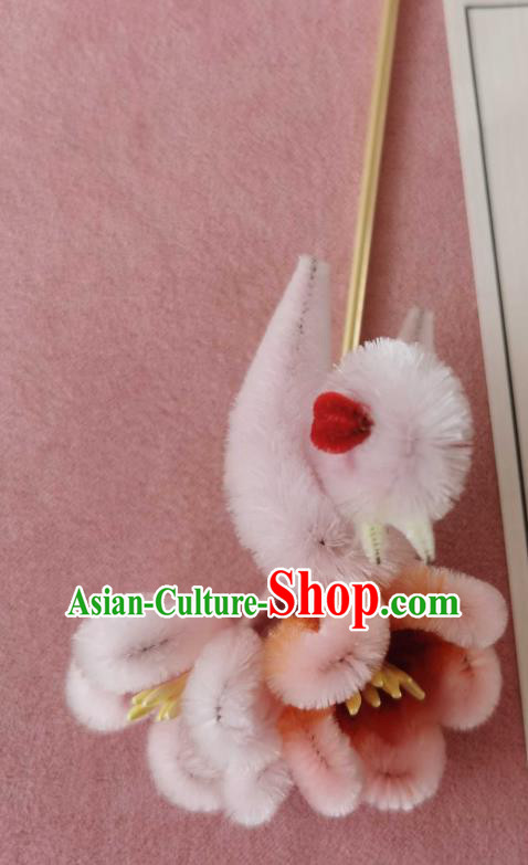 China Classical Hanfu Velvet Plum Bird Hair Stick Traditional Ancient Court Hairpin