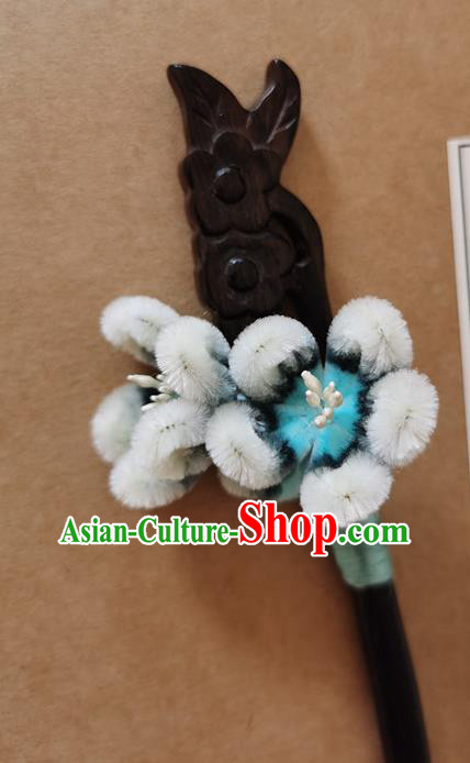 China Classical Hanfu Ebony Hair Stick Traditional Ancient Court Lady Velvet Plum Blossom Hairpin