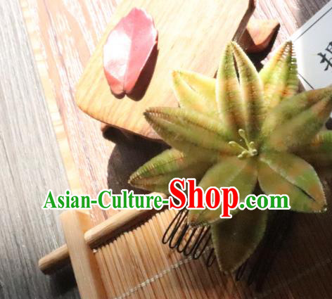 China Classical Hanfu Orchid Hair Stick Traditional Ancient Court Lady Yellow Velvet Hair Comb