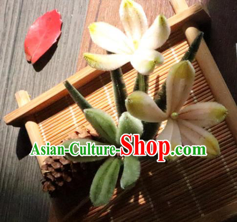 China Traditional Ancient Court Lady Hair Stick Classical Hanfu Green Velvet Orchids Hairpin