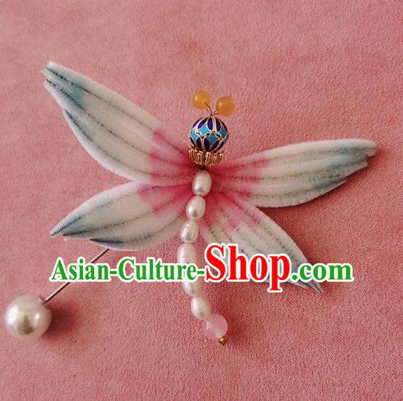 Handmade China Classical Velvet Dragonfly Brooch Traditional Cheongsam Pearls Accessories