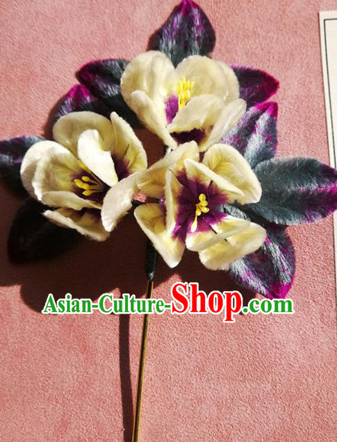 China Classical Hanfu Velvet Flowers Hairpin Traditional Ancient Palace Lady Yellow Plum Hair Stick