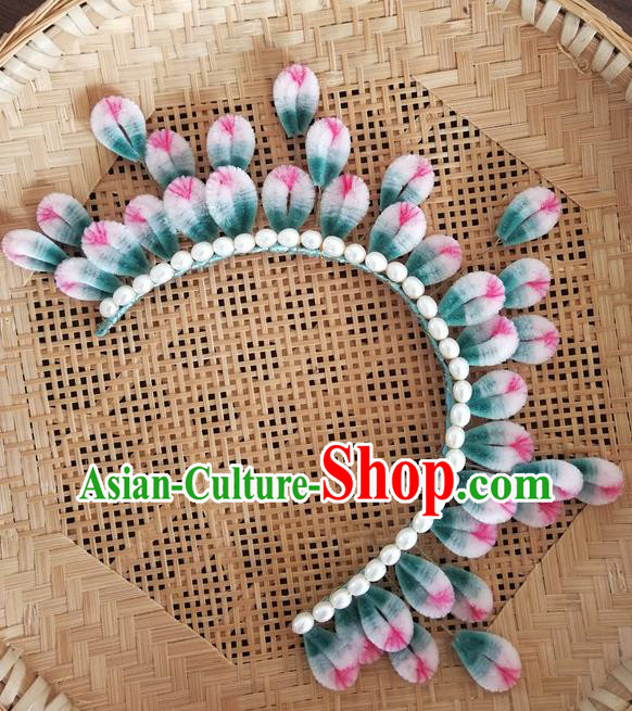 China Traditional Ancient Velvet Flowers Hair Crown Classical Hanfu Pearls Hairpin