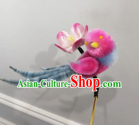 China Traditional Ancient Princess Velvet Hair Stick Classical Hanfu Rosy Magpie Plum Hairpin