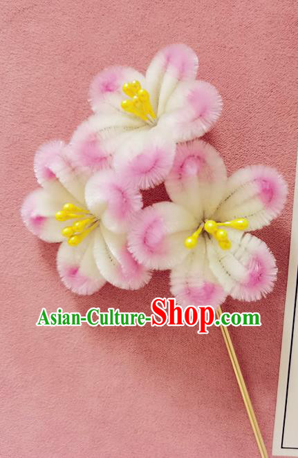 China Handmade Pink Flowers Hair Stick Traditional Hanfu Hair Accessories Classical Cheongsam Velvet Plum Blossom Hairpin