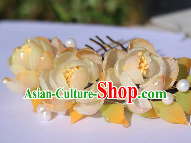 China Classical Hanfu Camellia Hairpin Traditional Ancient Imperial Consort Hair Comb