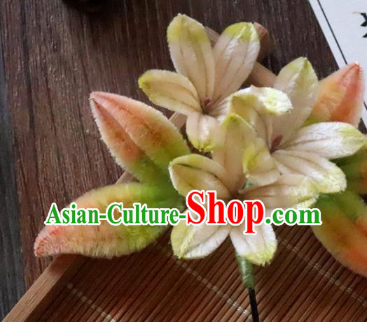 China Classical Hanfu Hairpin Traditional Ancient Palace Lady Velvet Flowers Hair Stick