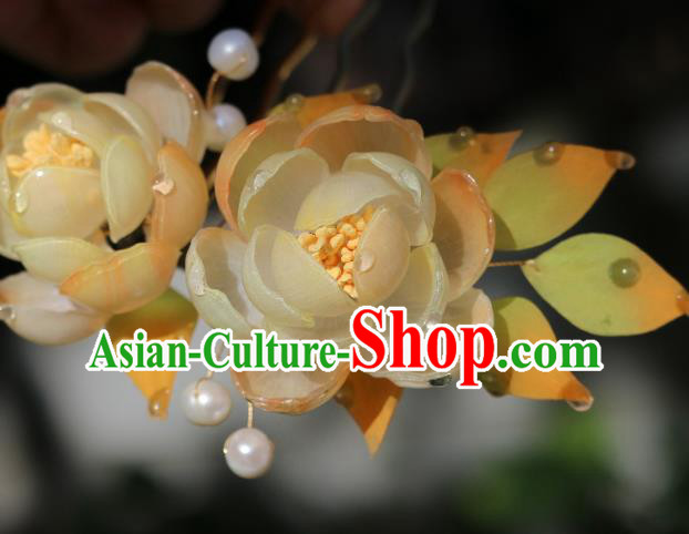 China Traditional Ancient Imperial Consort Hair Comb Classical Hanfu Camellia Hairpin