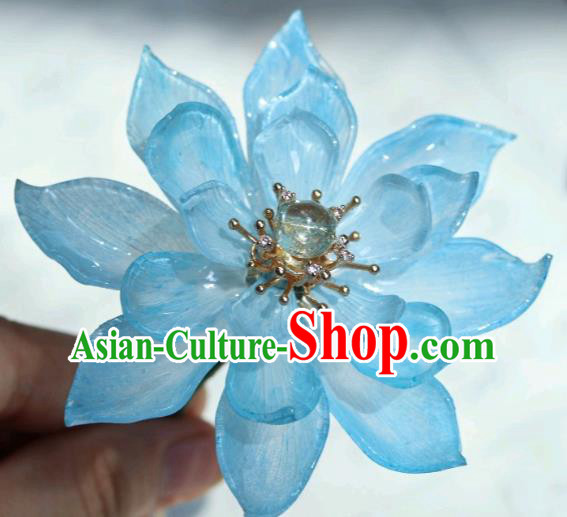 China Traditional Hanfu Blue Lotus Hair Stick Classical Cheongsam Hairpin