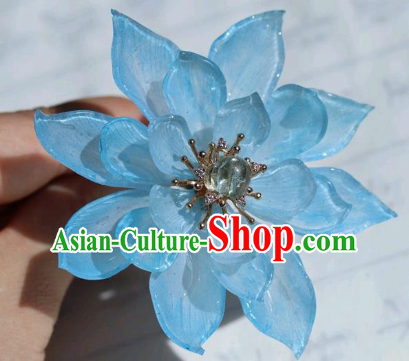 China Traditional Hanfu Blue Lotus Hair Stick Classical Cheongsam Hairpin