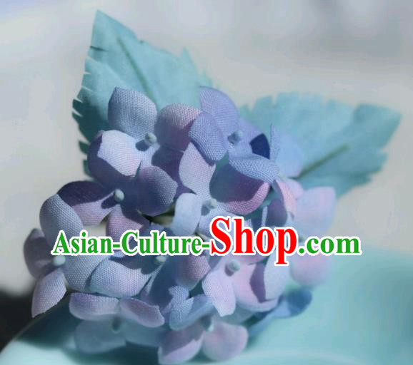 China Traditional Hanfu Silk Flowers Hair Stick Classical Cheongsam Blue Hydrangea Hairpin
