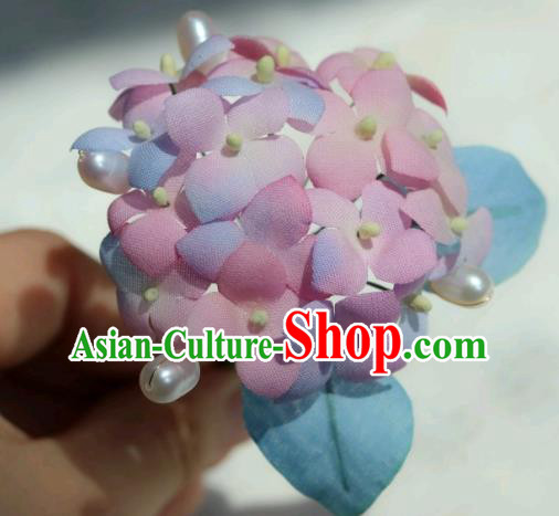 China Classical Cheongsam Pink Hydrangea Hairpin Traditional Hanfu Silk Flowers Hair Stick