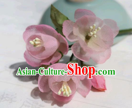China Classical Cheongsam Pink Begonia Hairpin Traditional Hanfu Silk Flowers Wood Hair Stick