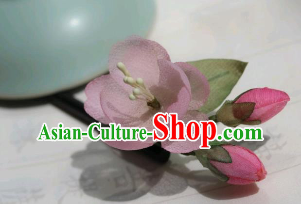 China Classical Cheongsam Pink Begonia Hairpin Traditional Hanfu Silk Flowers Wood Hair Stick