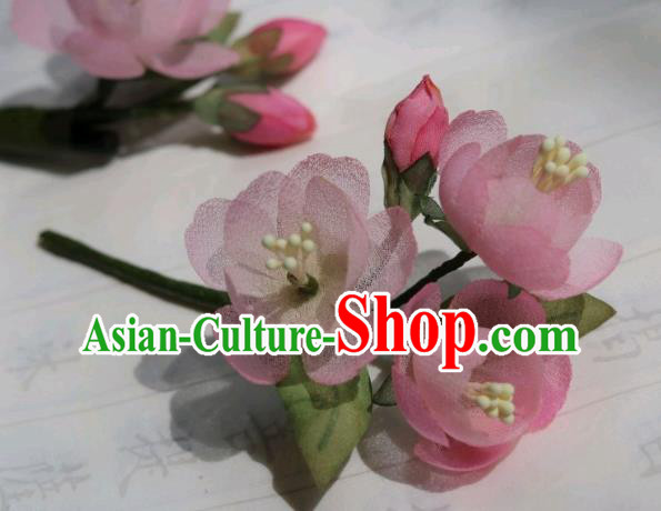 China Classical Cheongsam Pink Begonia Hairpin Traditional Hanfu Silk Flowers Wood Hair Stick