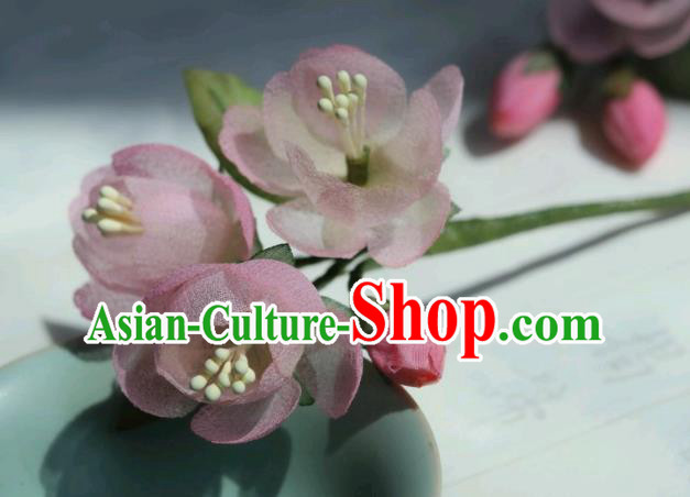 China Classical Cheongsam Pink Begonia Hairpin Traditional Hanfu Silk Flowers Wood Hair Stick
