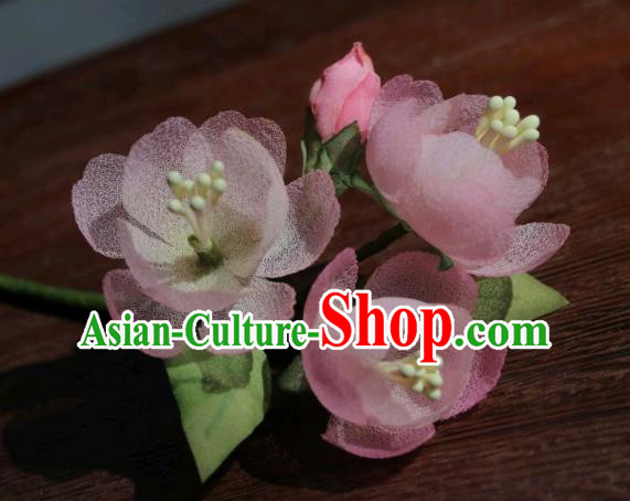China Classical Cheongsam Pink Begonia Hairpin Traditional Hanfu Silk Flowers Wood Hair Stick