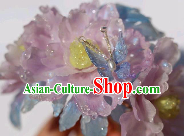 China Classical Hanfu Hairpin Traditional Ancient Princess Pink Peony Hair Crown