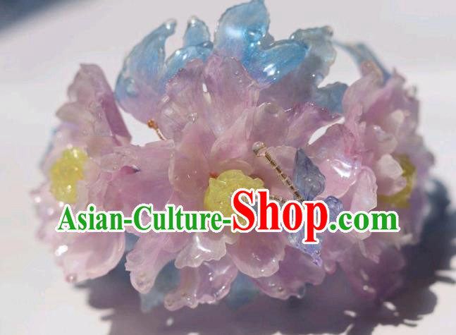 China Classical Hanfu Hairpin Traditional Ancient Princess Pink Peony Hair Crown