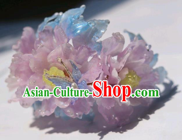 China Classical Hanfu Hairpin Traditional Ancient Princess Pink Peony Hair Crown