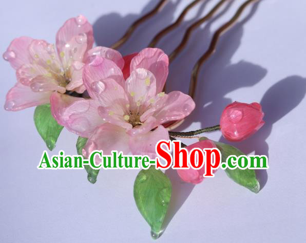 China Classical Hanfu Flowers Hairpin Traditional Ancient Princess Pink Begonia Hair Comb