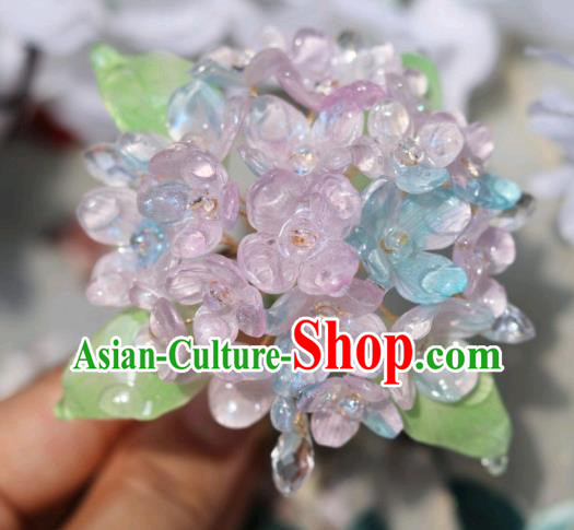 China Classical Ming Dynasty Hanfu Hairpin Traditional Ancient Princess Pink Hydrangea Hair Stick