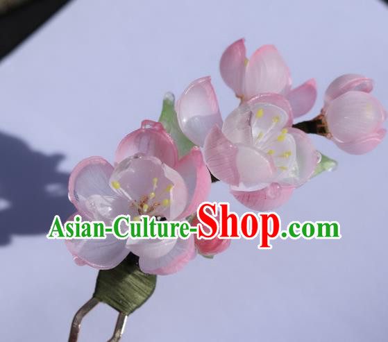 China Classical Hanfu Pink Begonia Hairpin Traditional Ancient Princess Flowers Hair Stick