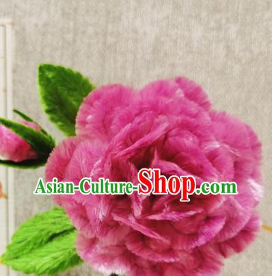 China Handmade Rosy Velvet Peony Hair Stick Traditional Hanfu Hair Accessories Classical Cheongsam Flower Hairpin