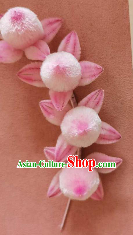 China Classical Cheongsam Velvet Hair Stick Handmade Hair Accessories Traditional Pink Peach Hairpin