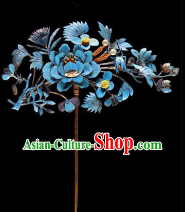 China Ancient Empress Velvet Peony Hairpin Traditional Hanfu Hair Accessories Handmade Qing Dynasty Hair Stick